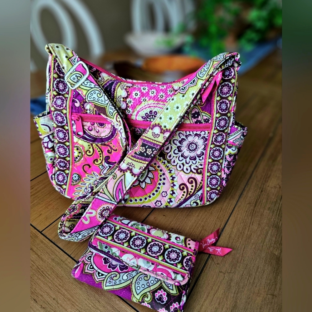 Vera Bradley "Frannie" bag and matching wallet in "Very Berry Paisley" print